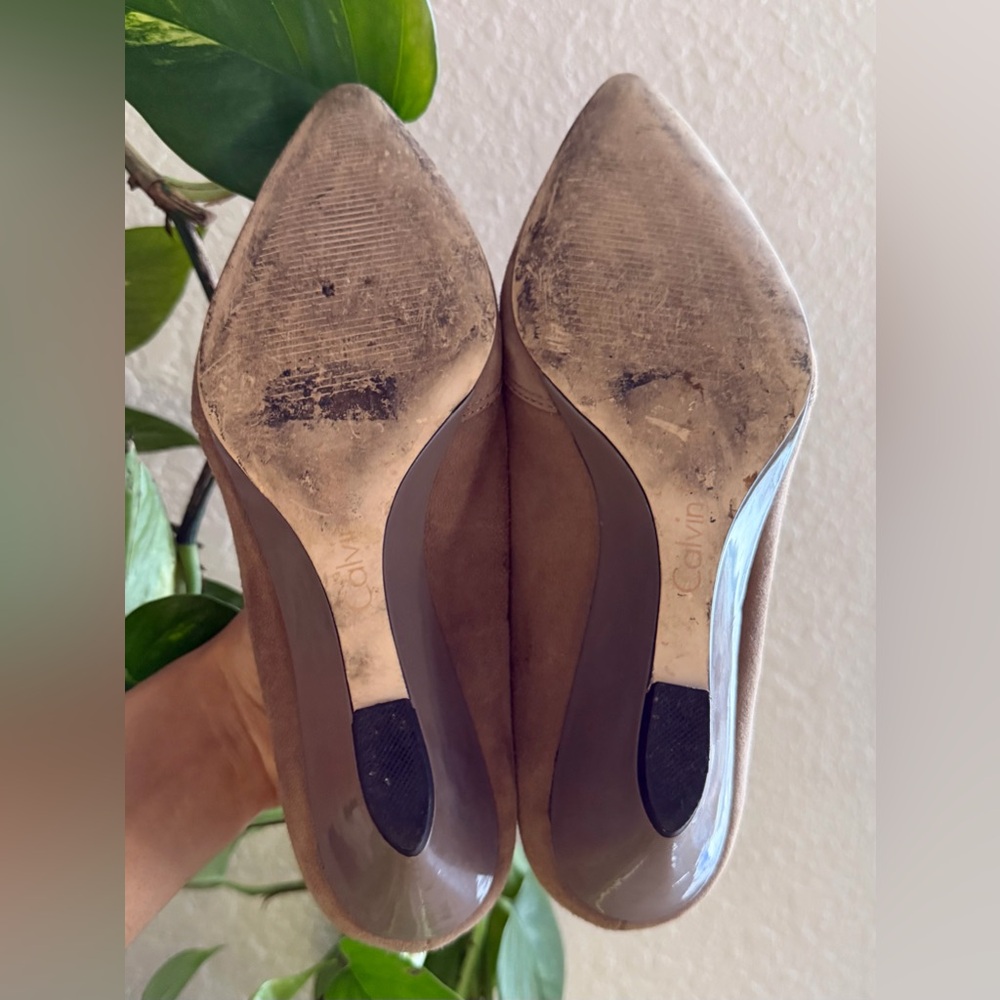 Calvin Klein Women's Taupe Pointed Toe Suede Wedges - Picture 3 of 5